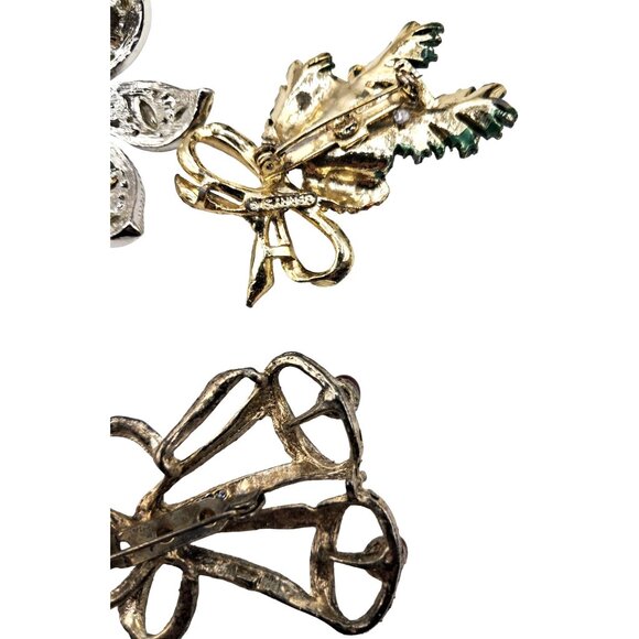 Vintage Christmas Holiday Brooch Pin Set Of 5 With Festive Designs En Rhinestone - Picture 9 of 10